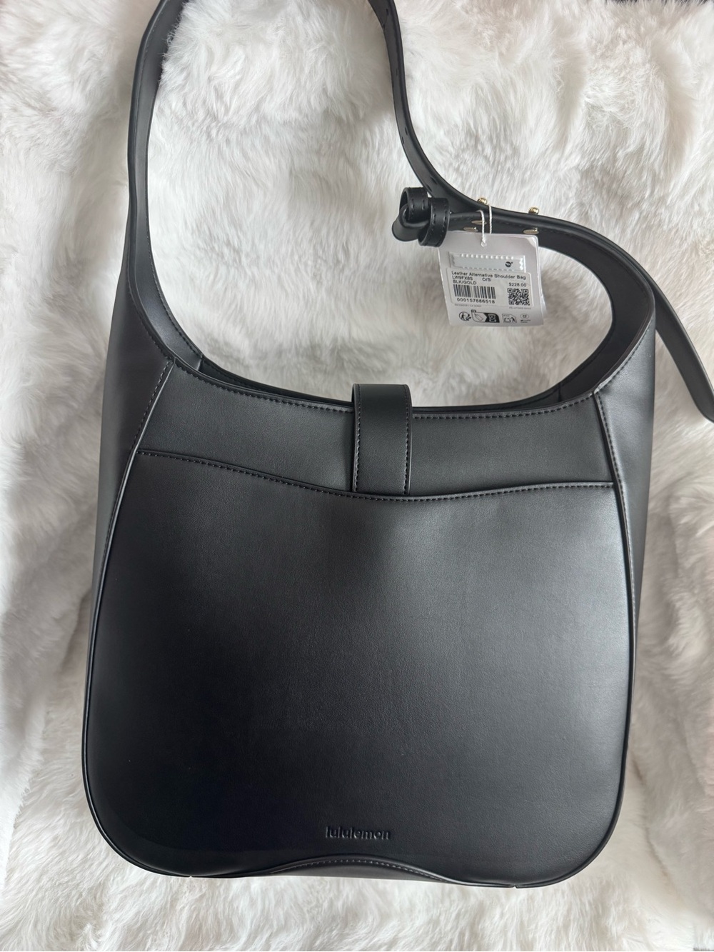 lululemon athletica Black Leather Shoulder Bag with Gold Logo Accent - Picture 3 of 7